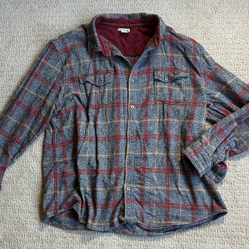 Carbon 2 Cobalt Men's Plaid 100% cotton flannel shirt fall - Red and Gray XL